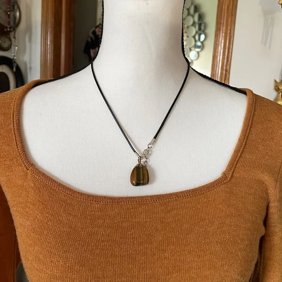 Vintage Tiger Eye Pendant with 18” Wax Cord - Picture 3 of 8